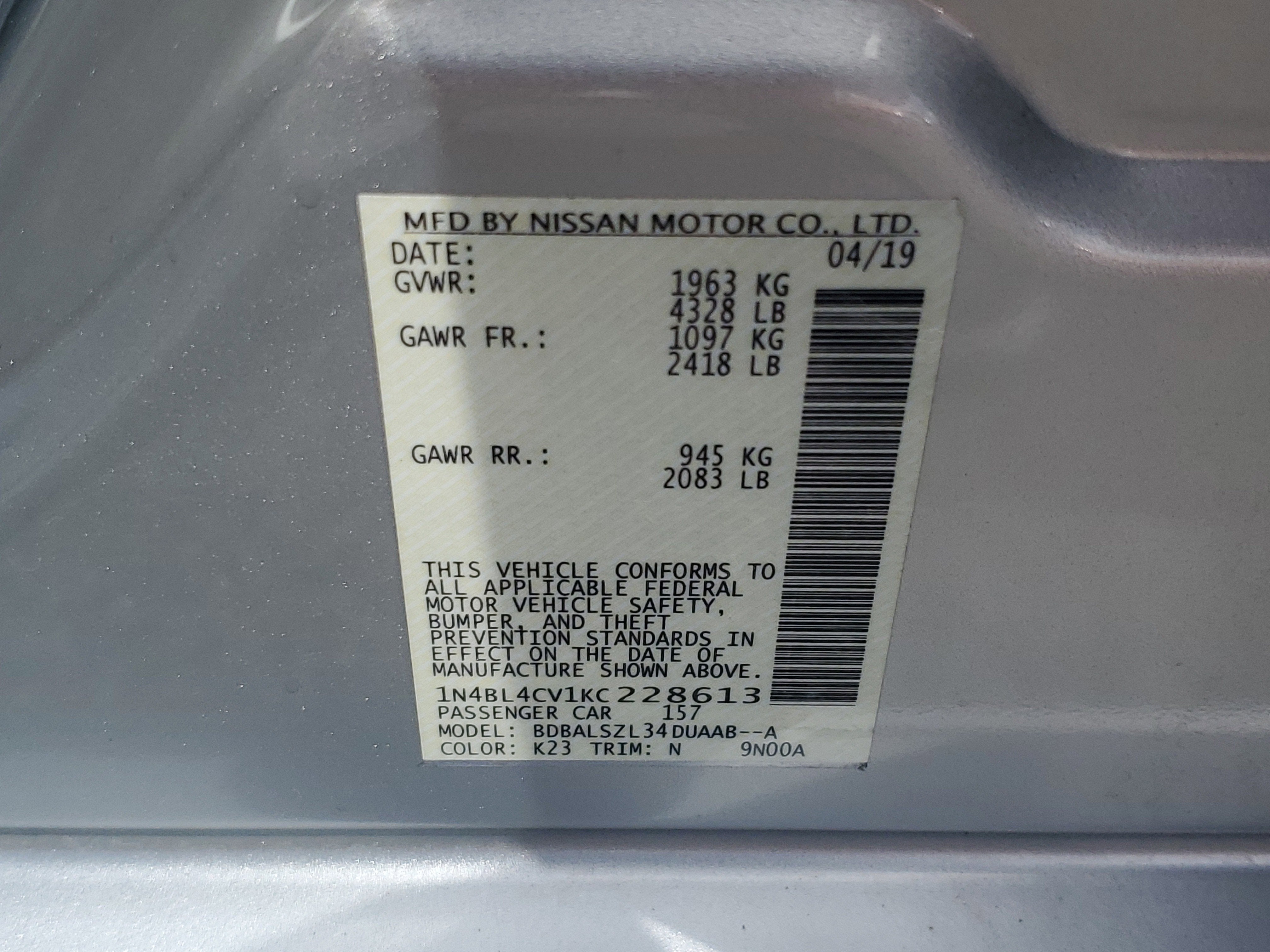 2019 Nissan Altima 2.5 SR